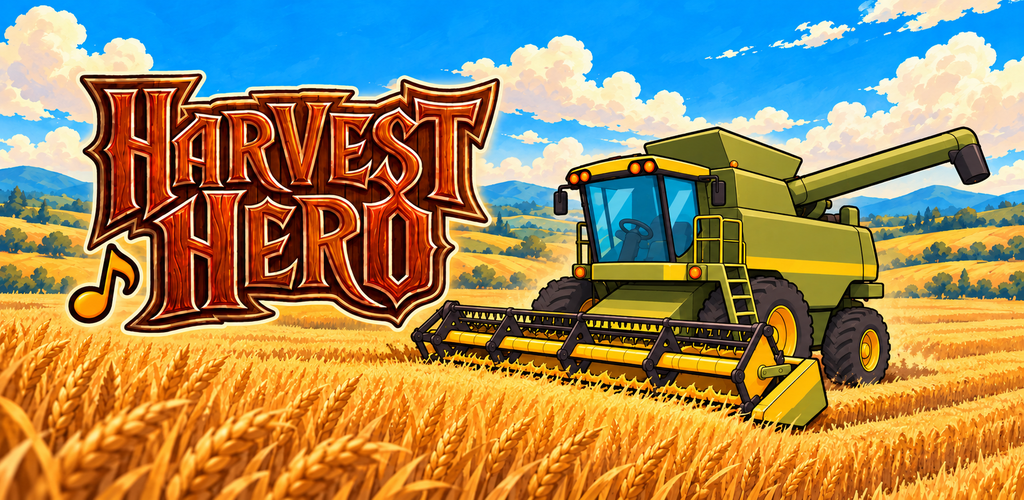 Harvest Hero Google Play banner: a combine harvester in a golden wheat field